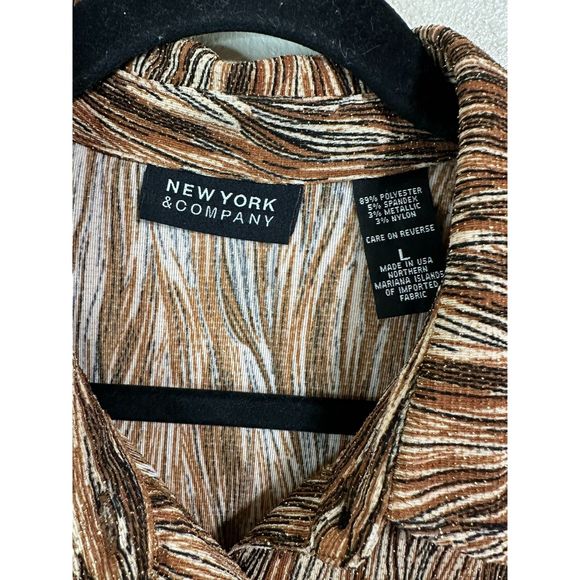New York & Company Metallic Stretchy Career Button Up Blouse, Size L - Picture 2 of 4